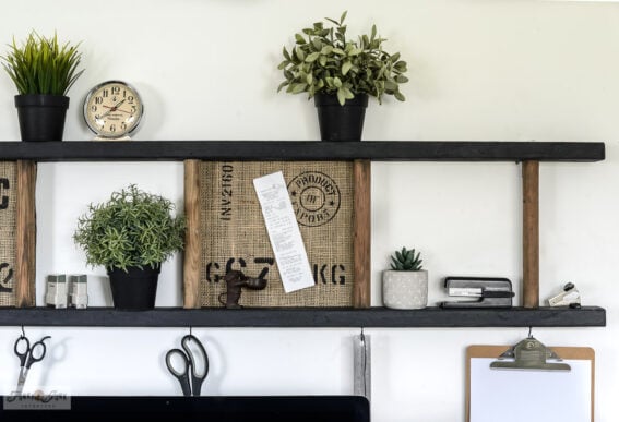 upcycled wall mounted ladder shelf with bulletin boards for office
