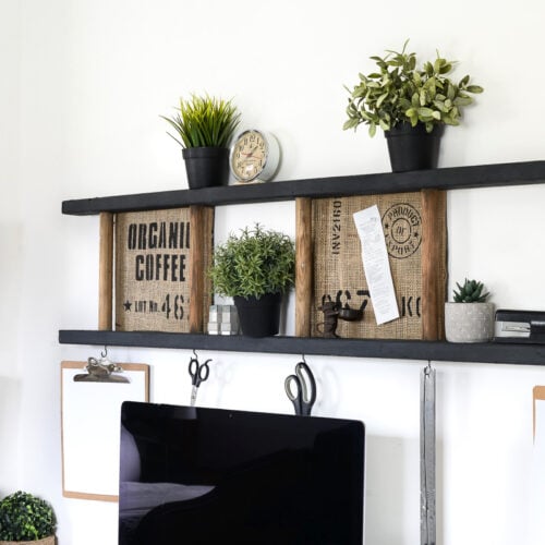 upcycled wall mounted ladder shelf with bulletin boards for office