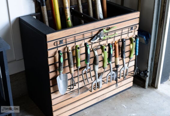 DIY garden tool storage with an old file cabinet