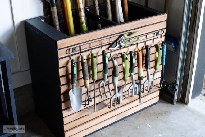 DIY garden tool storage with an old file cabinet