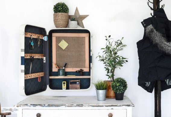 vintage suitcase wall storage cabinet makeover