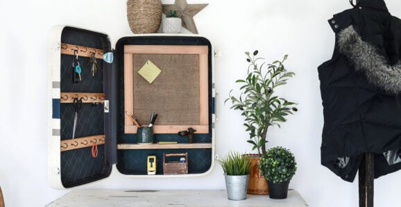 Suitcase writing station vintage suitcase wall storage cabinet makeover