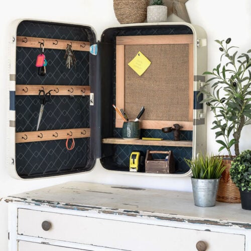 vintage suitcase wall storage cabinet makeover