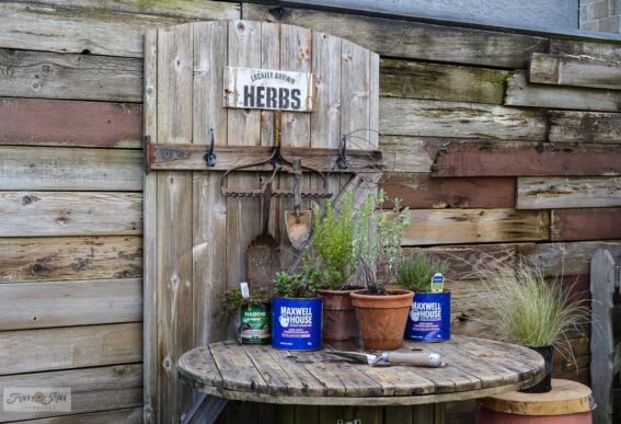 cable reel potting bench for growing herbs