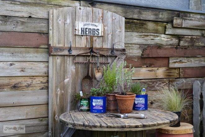 cable reel potting bench for growing herbs