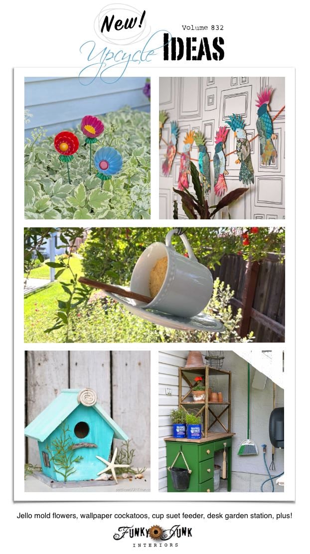 Create 20+ New Upcycle Ideas 832 - Jello mold flowers, wallpaper cockatoos, cup and saucer suet bird feeder, upcycled desk garden station, plus more unique repurposed projects to make with supplies you may already have!