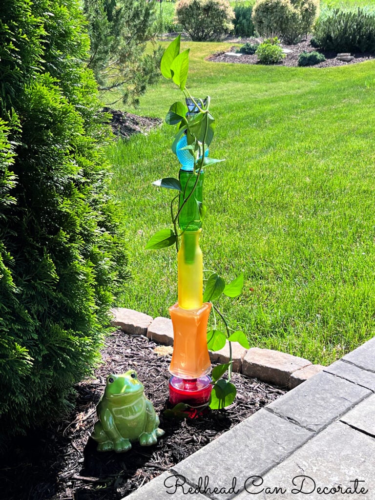Glass rainbow garden tower by Redhead Can Decorate featured on New Upcycle Ideas 835