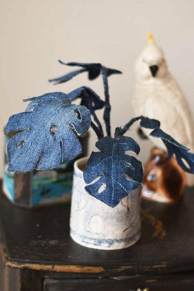 Denim monstera plant by Pillar Box Blue featured on New Upcycle Ideas 834