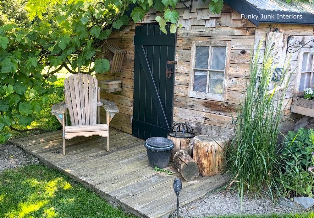 garden shed porch before the tire window box planter