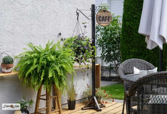 hanging plant stand from an upcycled coat rack