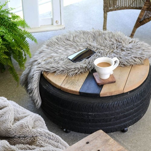 things made with used tires - tire ottoman plus coffee table on casters