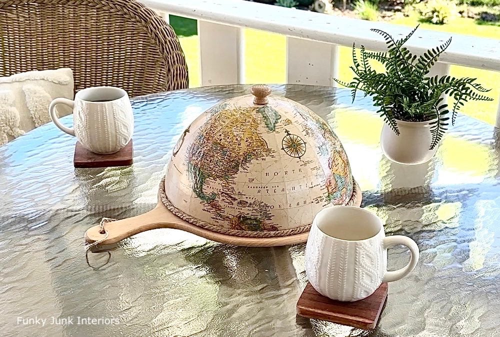 upcycle globe food cloche closed on table