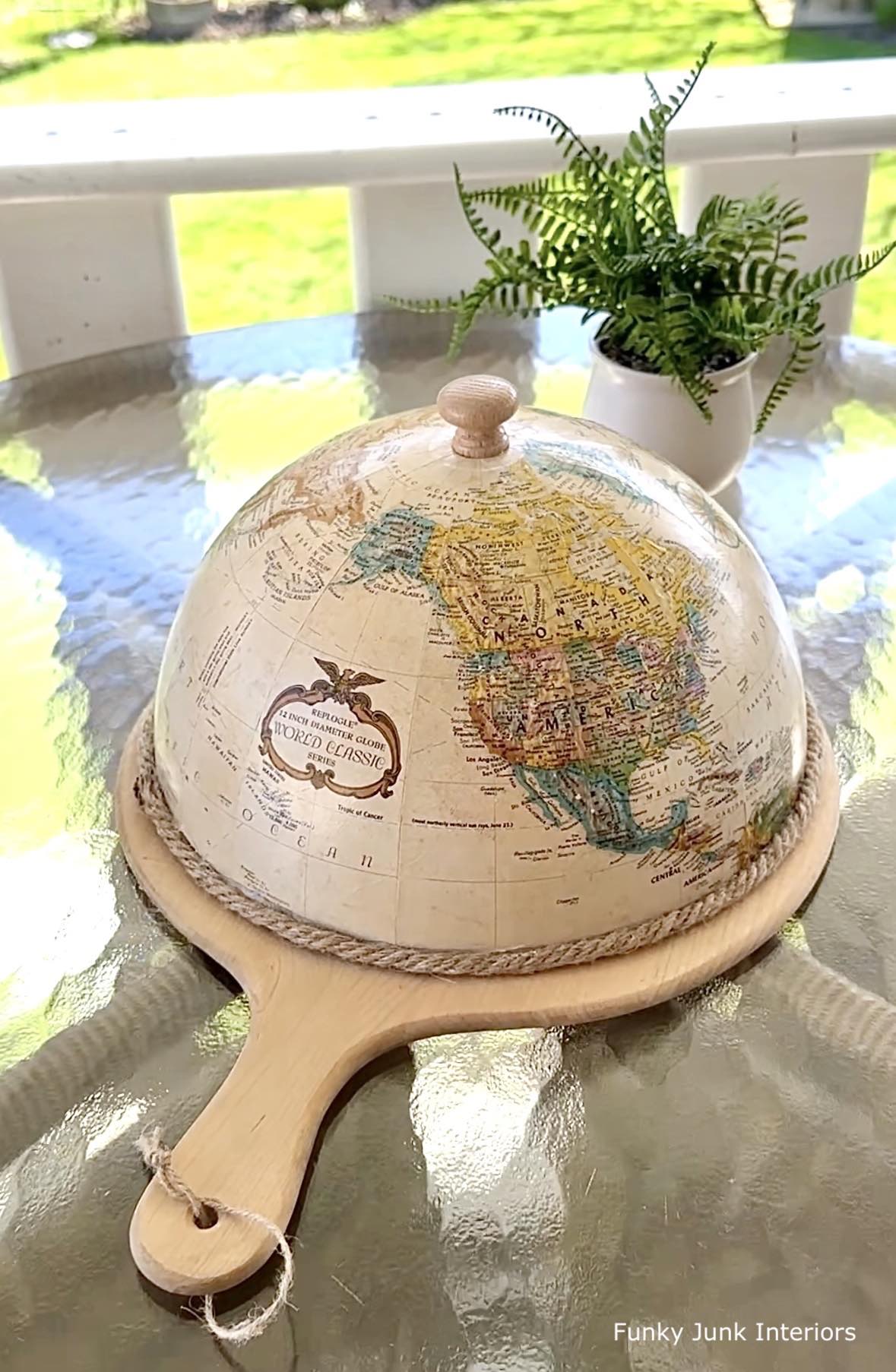 upcycle globe food cloche on cutting board
