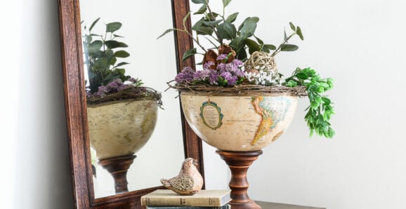 4 world globe upcycles upcycled globe pedestal bowl filled with plants