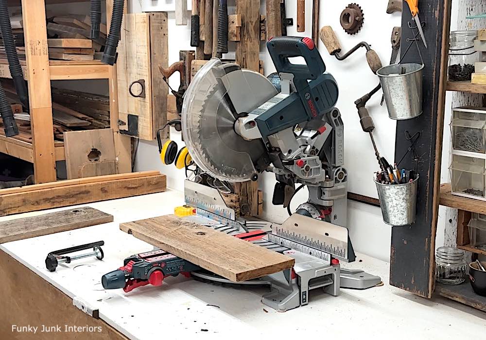 cutting wood shelves for a pallet yard tool organizer