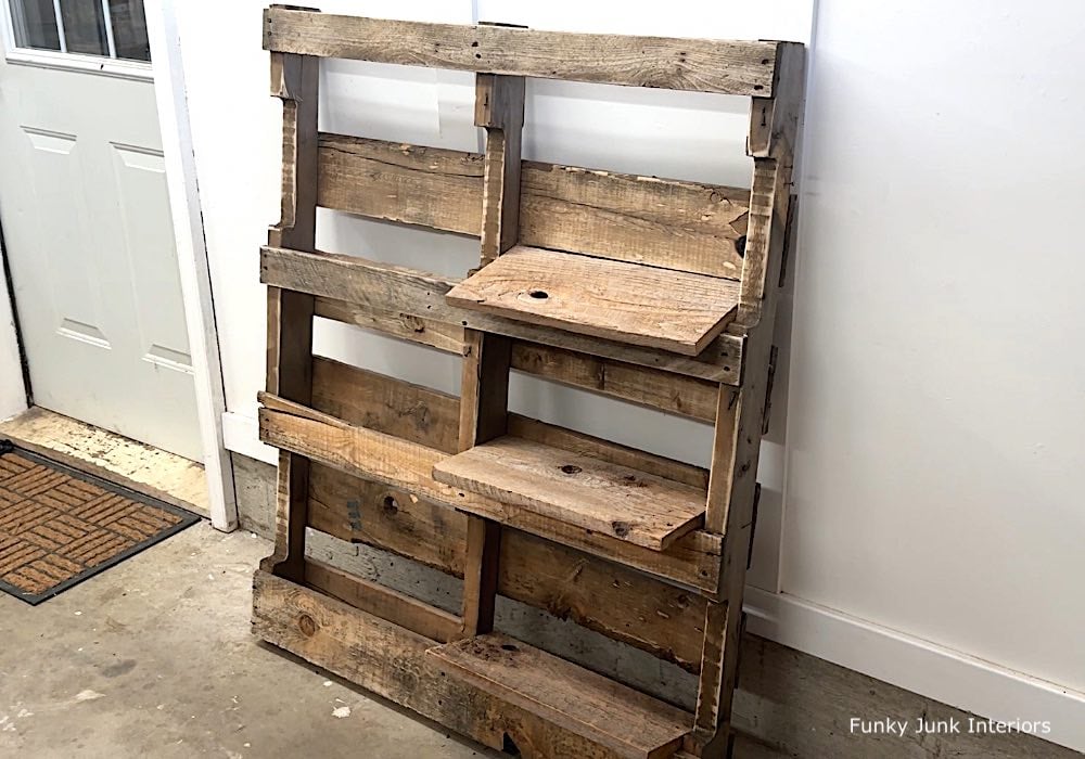 fitting wood shelves for a pallet yard tool organizer