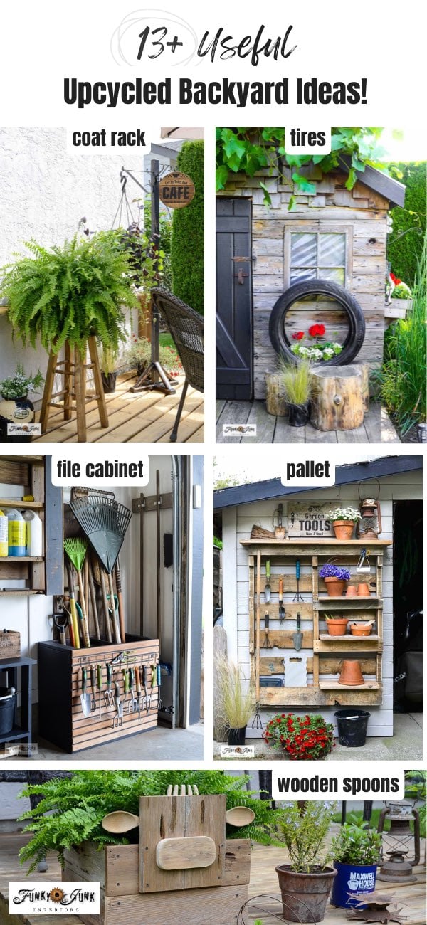 Transform your backyard on a budget with these 13+ easy and affordable DIY backyard ideas using upcycled items that add charm and productivity to your outdoor space! From tool organizers to unique planters, there's something for every square inch of your yard in this group!