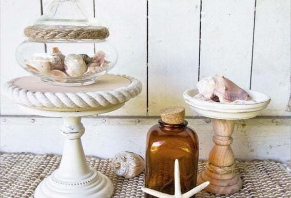 Coastal pedestal stands with rope trim by Petticoat Junktion
