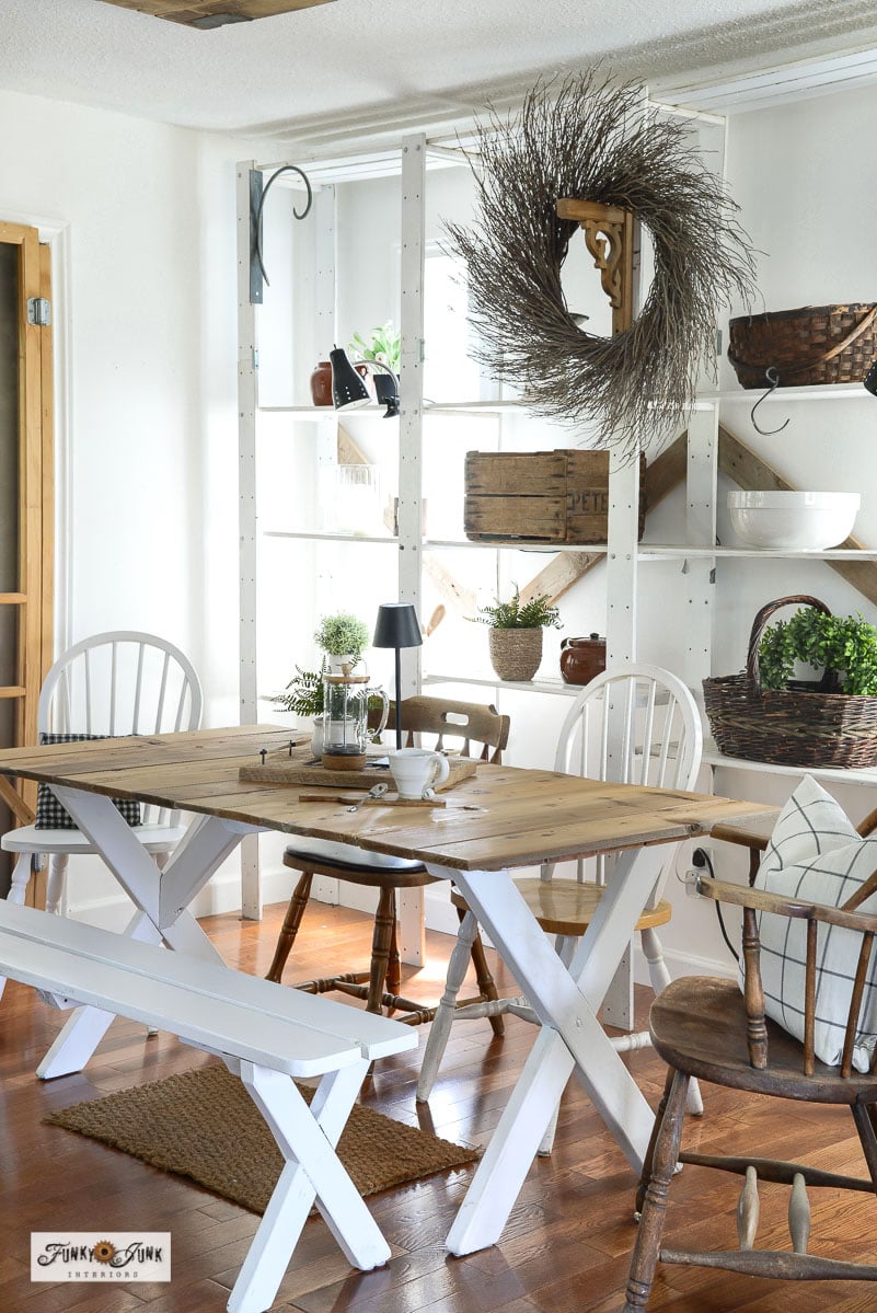 DIY farmhouse dining table made from a picnic table