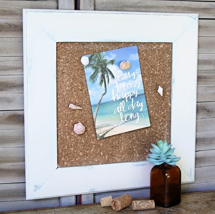 Nautical bulletin board with shell push pins by Petticoat Junktion featured on New Upcycle Ideas 842