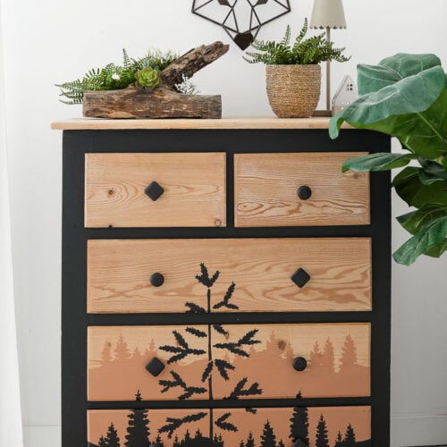 easy forest landscape painted furniture with stencils
