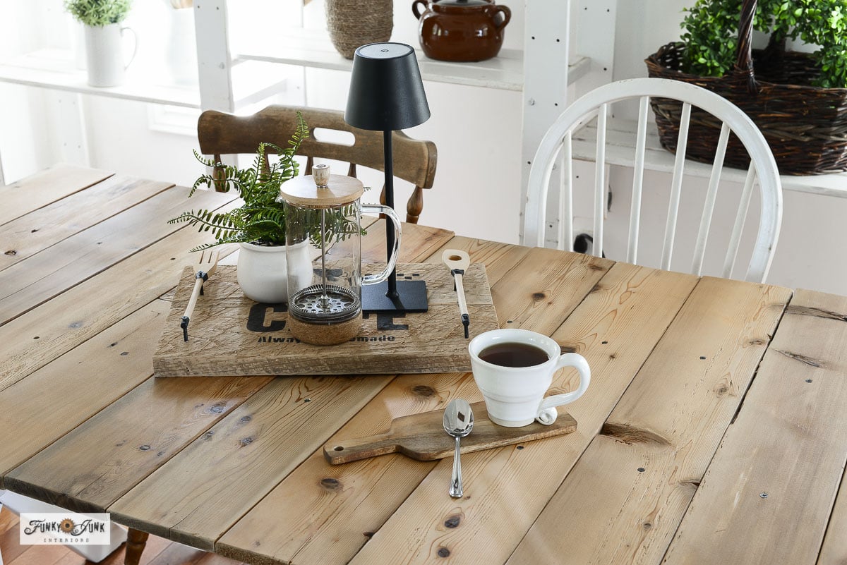 farmhouse dining table made from a picnic table