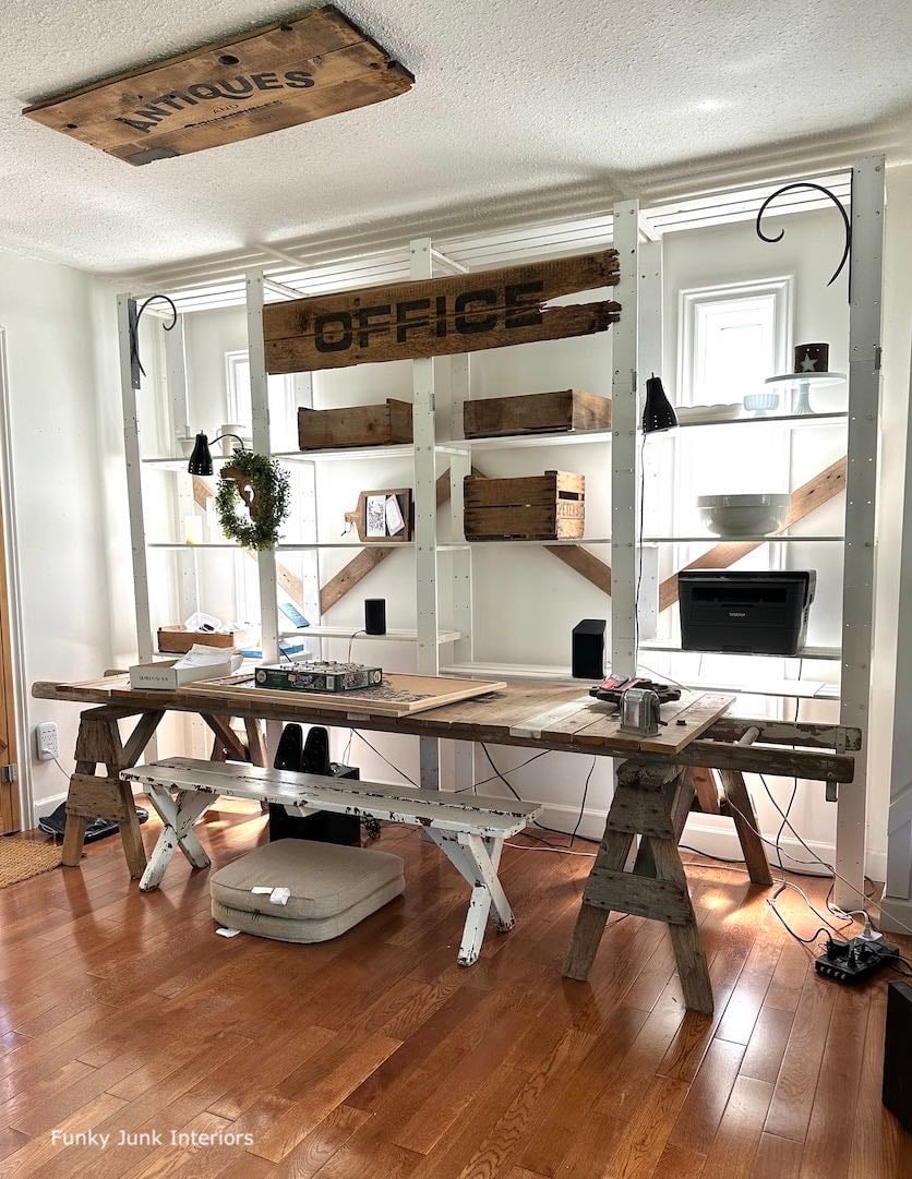 office before to become a farmhouse dining table area