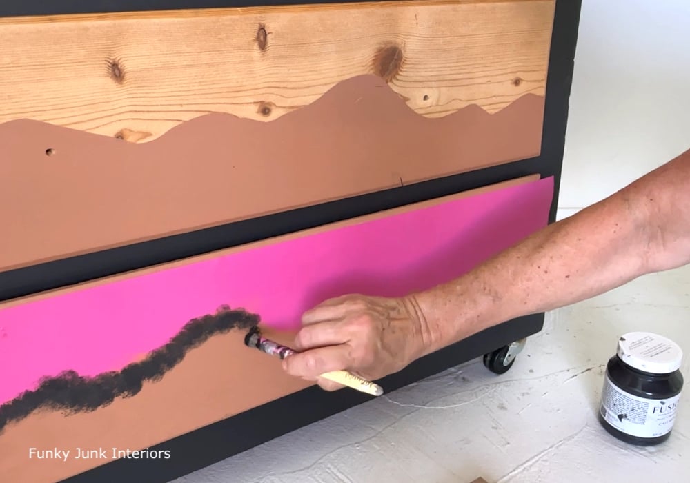 stenciling a 2nd tone for forest landscape painted furniture