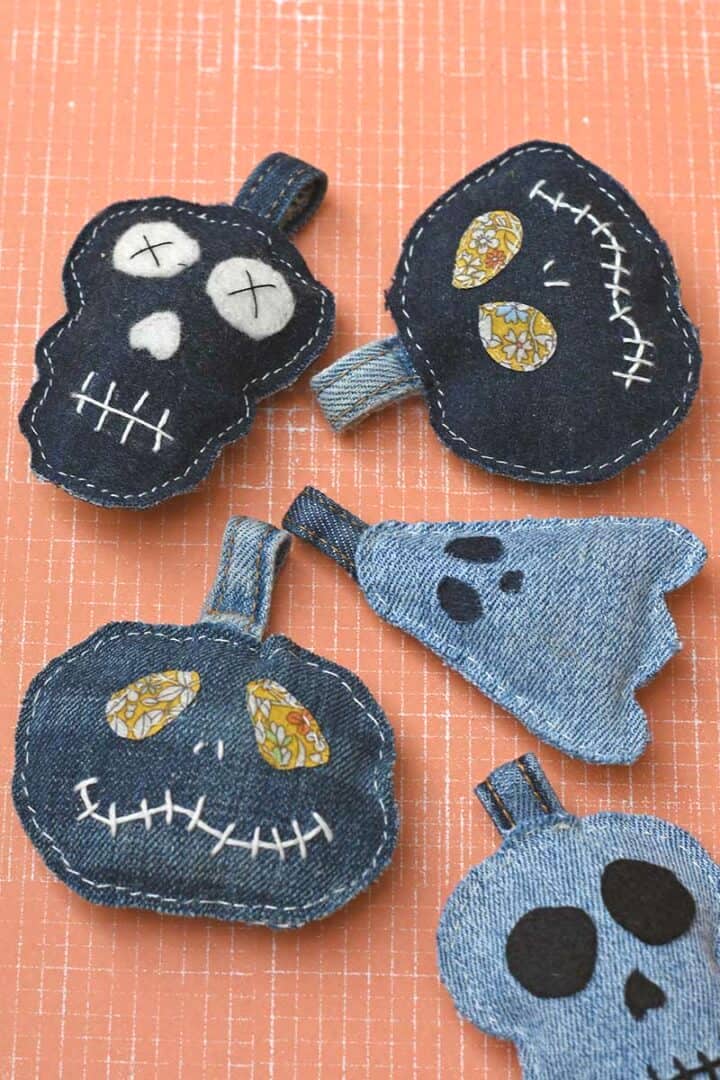 Halloween denim keychains by Pillar Box Blue featured on New Upcycle Ideas 849