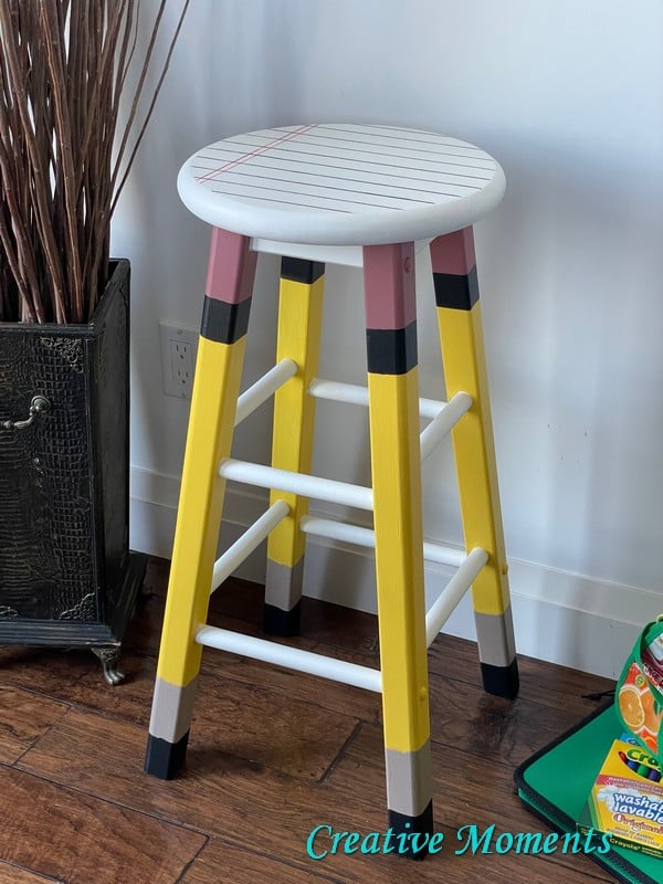 Pencil legs stool makeover by Creative Moments featured on New Upcycle Ideas 846