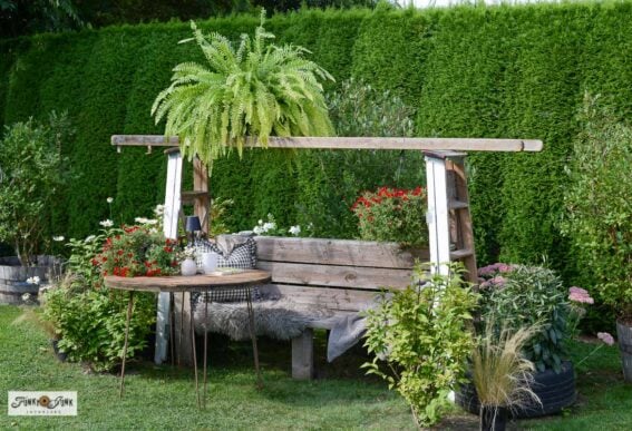 diy garden arbor made with 3 ladders