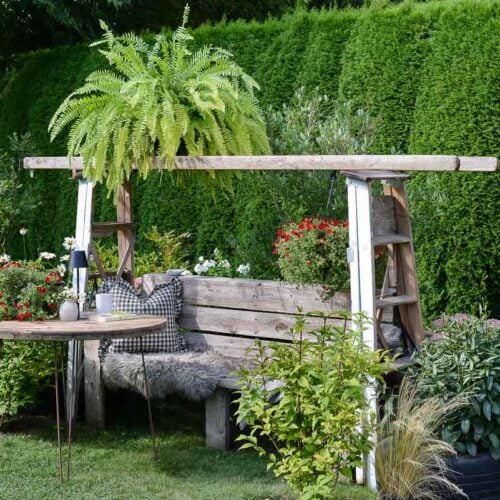 diy garden arbor made with ladders