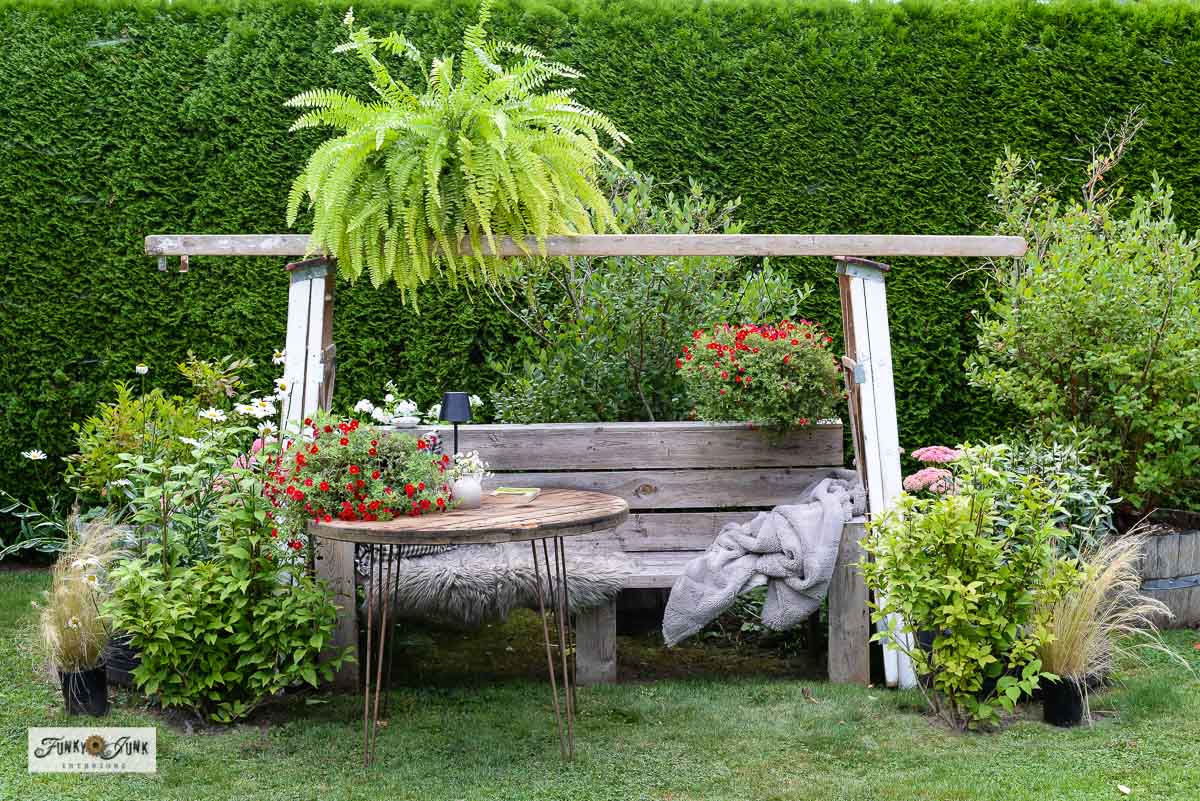garden bench with ladder arbor