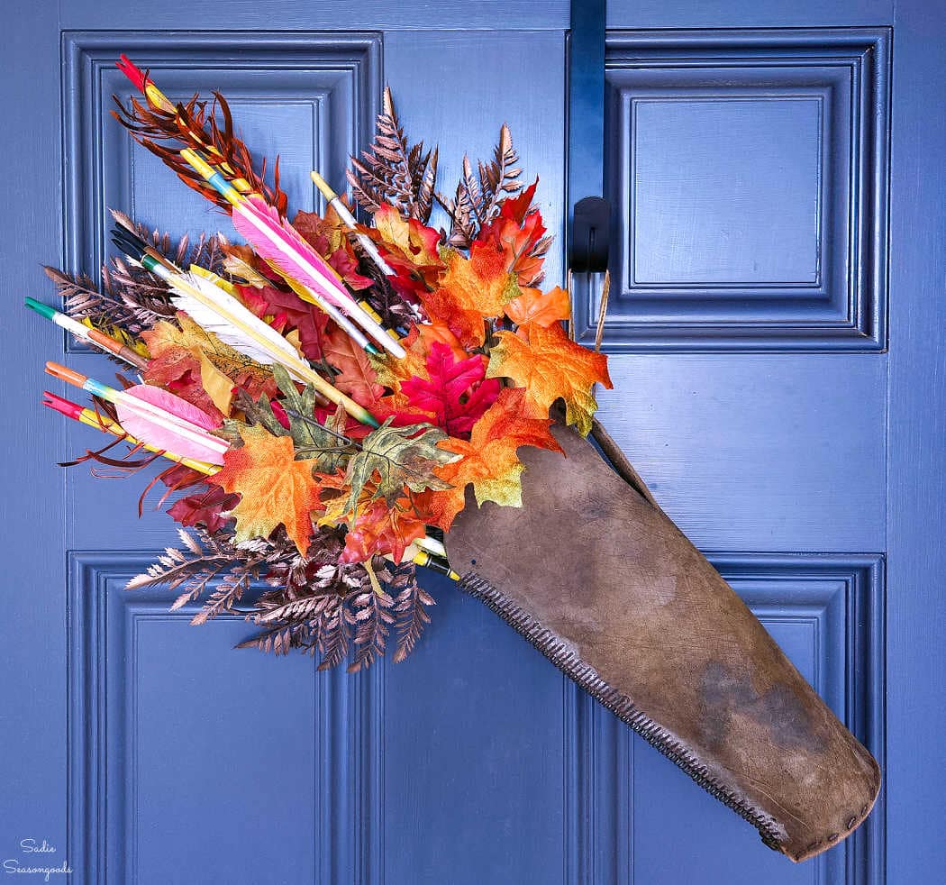 Harvest wreath with a leather arrow quiver by Sadie Seasongoods featured on New Upcycle Ideas 853