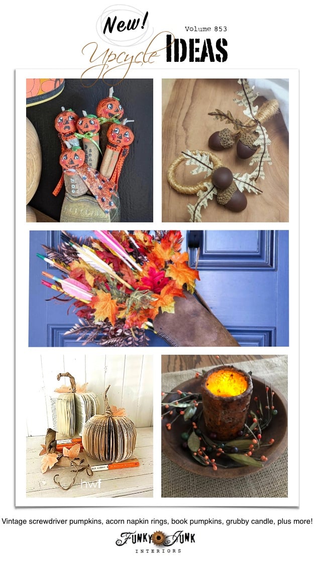 Visit 20+ New Upcycle Ideas 853 - Vintage screwdriver pumpkins, acorn napkin rings, book pumpkins, grubby candle, plus more unique repurposed projects you can make with supplies you may already have!