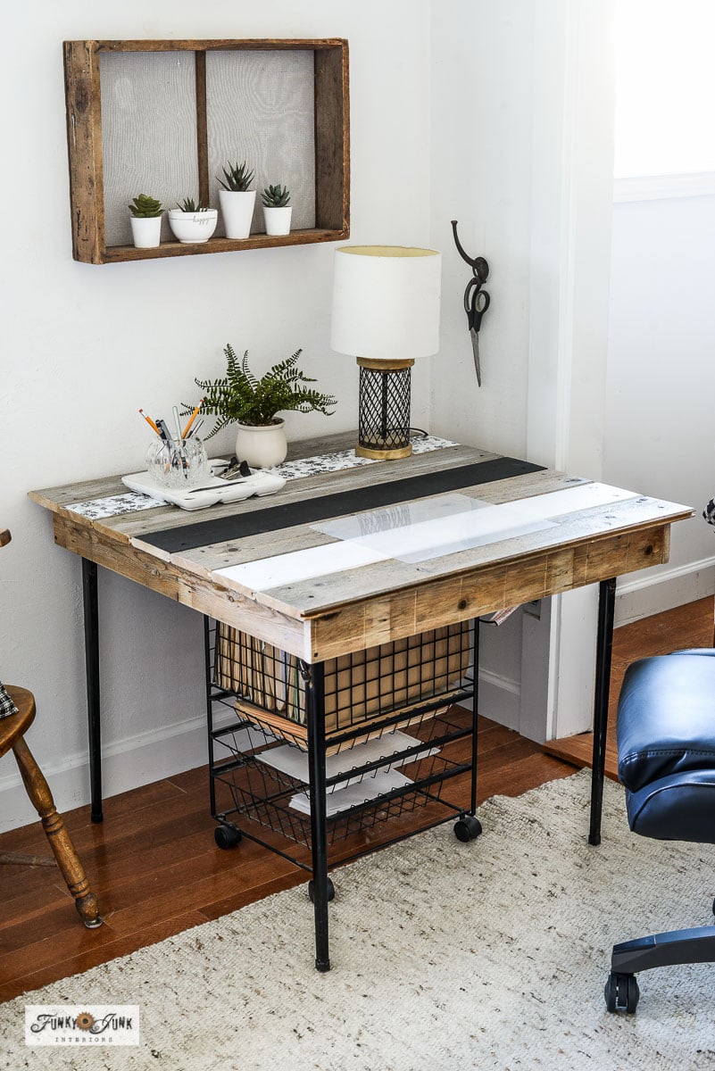 wood top card table makeover with reclaimed wood