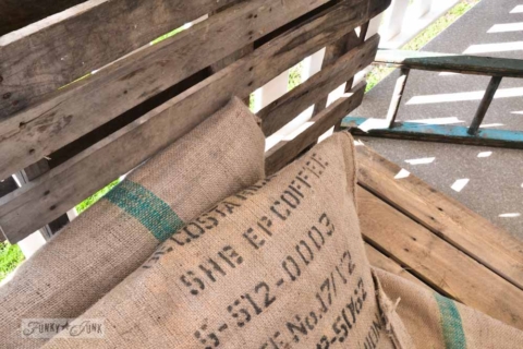 Patio project inspiration - burlap and pallet wood