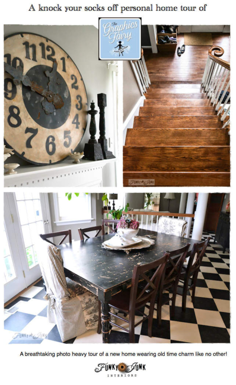 A knock your socks off personal home tour of Karen, The Graphics Fairy. via Funky Junk Interiors