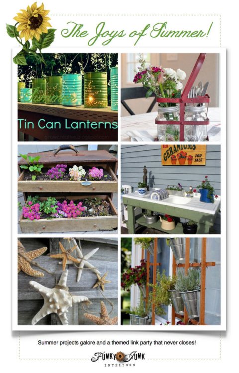 The Joys of Summer Decorating! Summer projects galore, and a themed link party that never closes! Come link up or be inspired! via Funky Junk Interiors