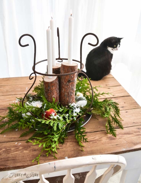 log candles centerpiece Christmas