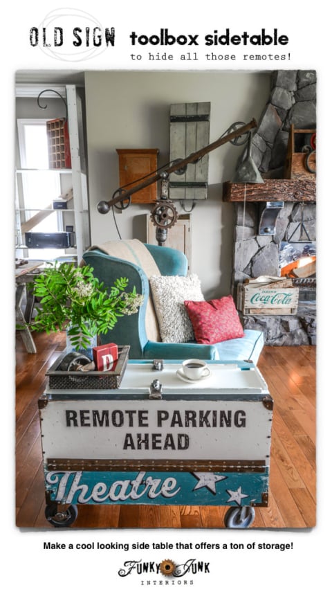 old sign toolbox side table