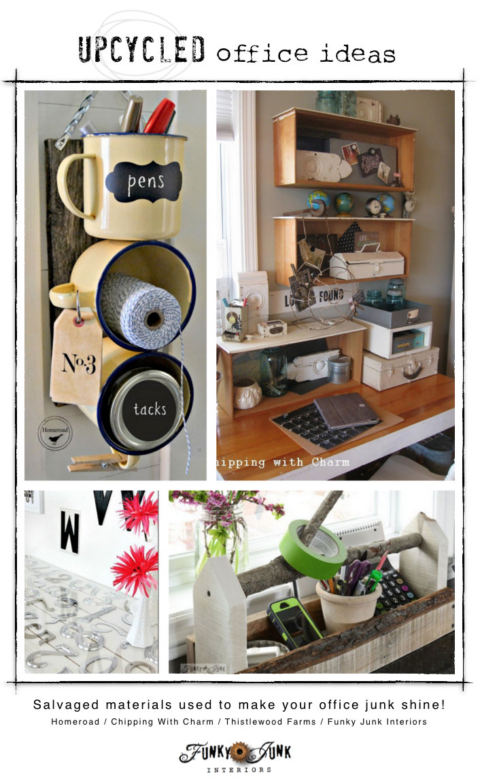 Upcycled office ideas via FunkyJunkInteriors.net