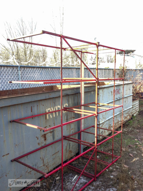 red metal rack