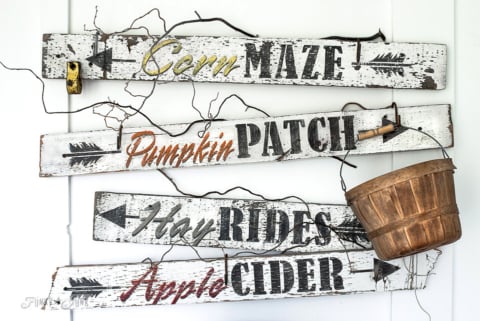 Corn Maze, Pumpkin Patch, Hay Rides, Apple Sider rustic fall signs wtih Funky Junk's Old Sign Stencils -002