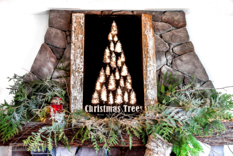 Illuminated Christmas Trees mantel sign