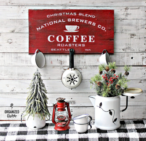 Christmas black white and red buffalo check vignette by Organized Clutter