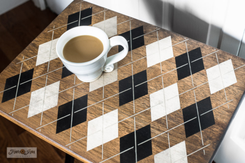 Argyle stenciled TV tray