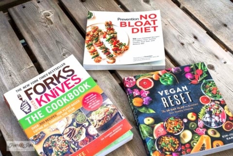 Healthy cook books Forks over Knives, No Bloat Diet, Vegan Reset