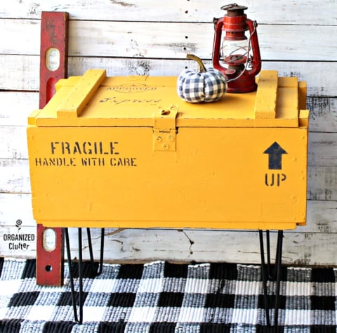 shipping crate with pin legs makeover