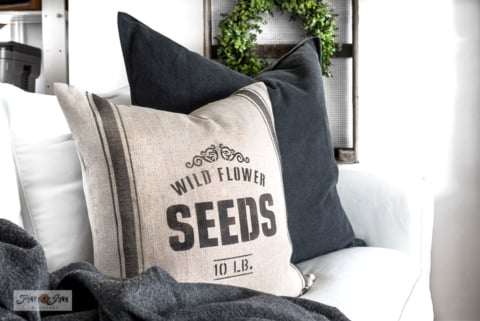 Wild Flower Seeds grain sack striped pillow stencils-001
